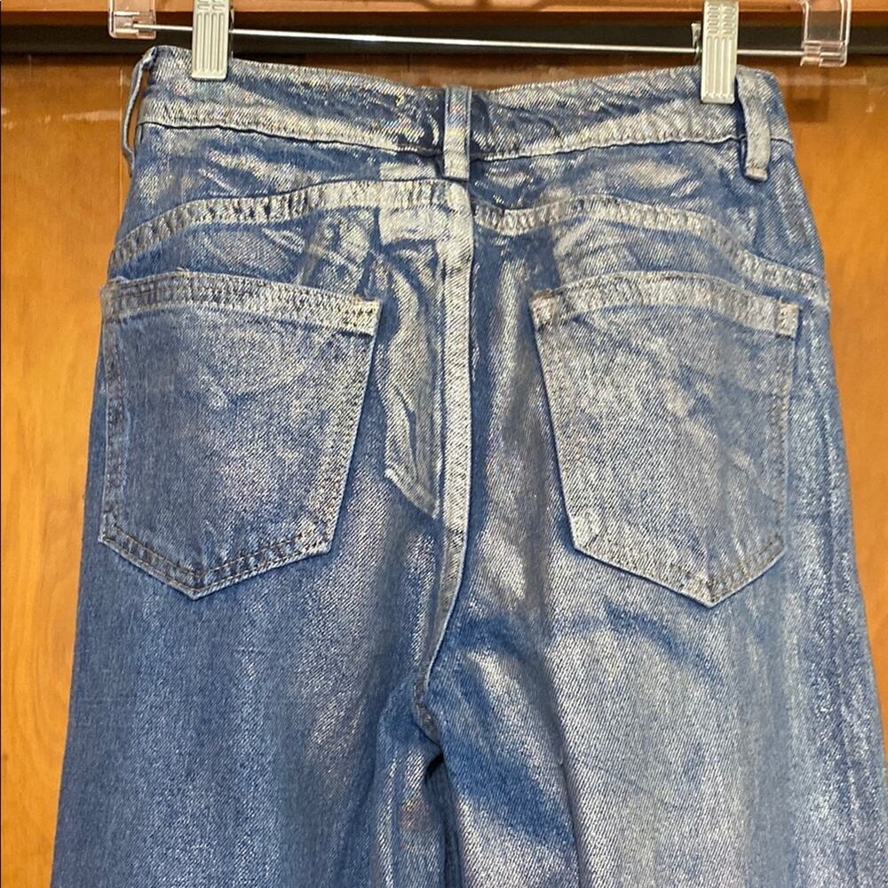 Forever 21 Wide Leg Jeans High Rise Metallic Silvery Iridescent 31” Inseam Denim - Picture 5 of 9